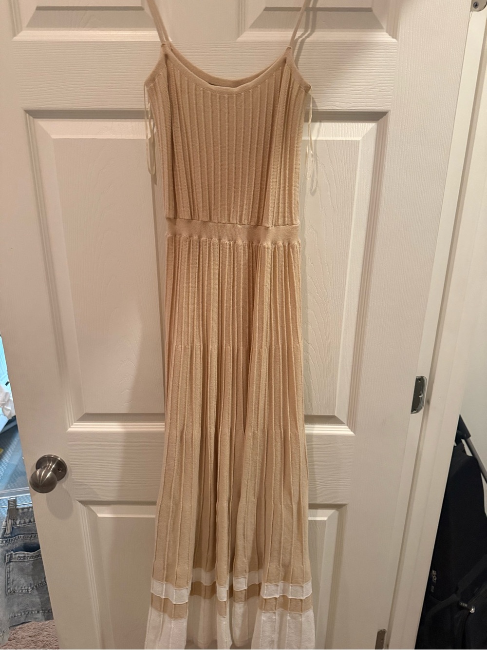Olivaceous Beige Maxi Dress with White Trim